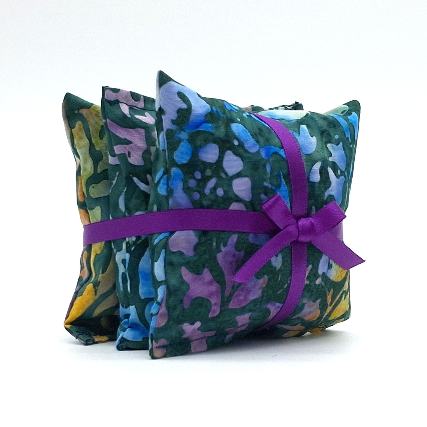Green Batik Lavender Sachets Set of 3, Stained Glass Abstract Print, Handmade