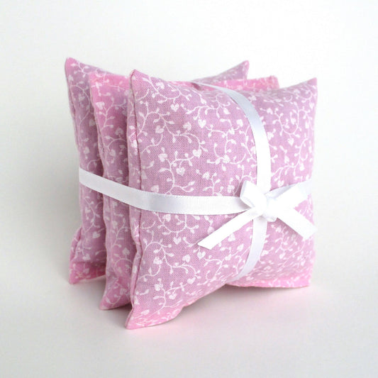 Pink Lavender Sachets Set of 3, Heart Vine Floral, French Lavender Gift, Handmade