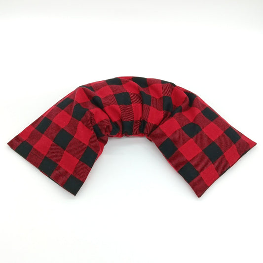 Large Microwavable Heat Pack, Red Black Plaid Flannel, Neck & Back Rice Therapy, Handmade