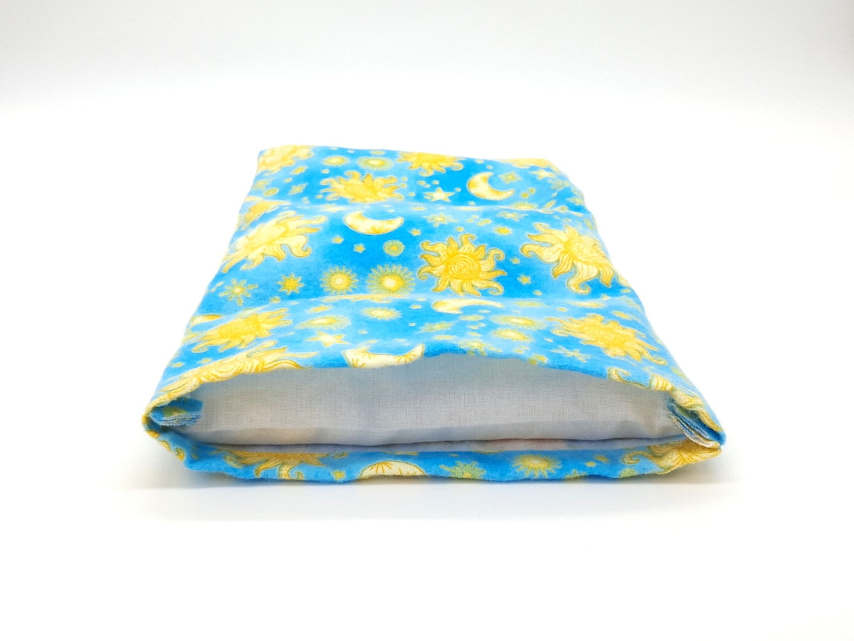 Microwavable Rice Heat Pack, Washable Celestial Flannel Cover, Hot & Cold Therapy, Handmade Self-Care Gift