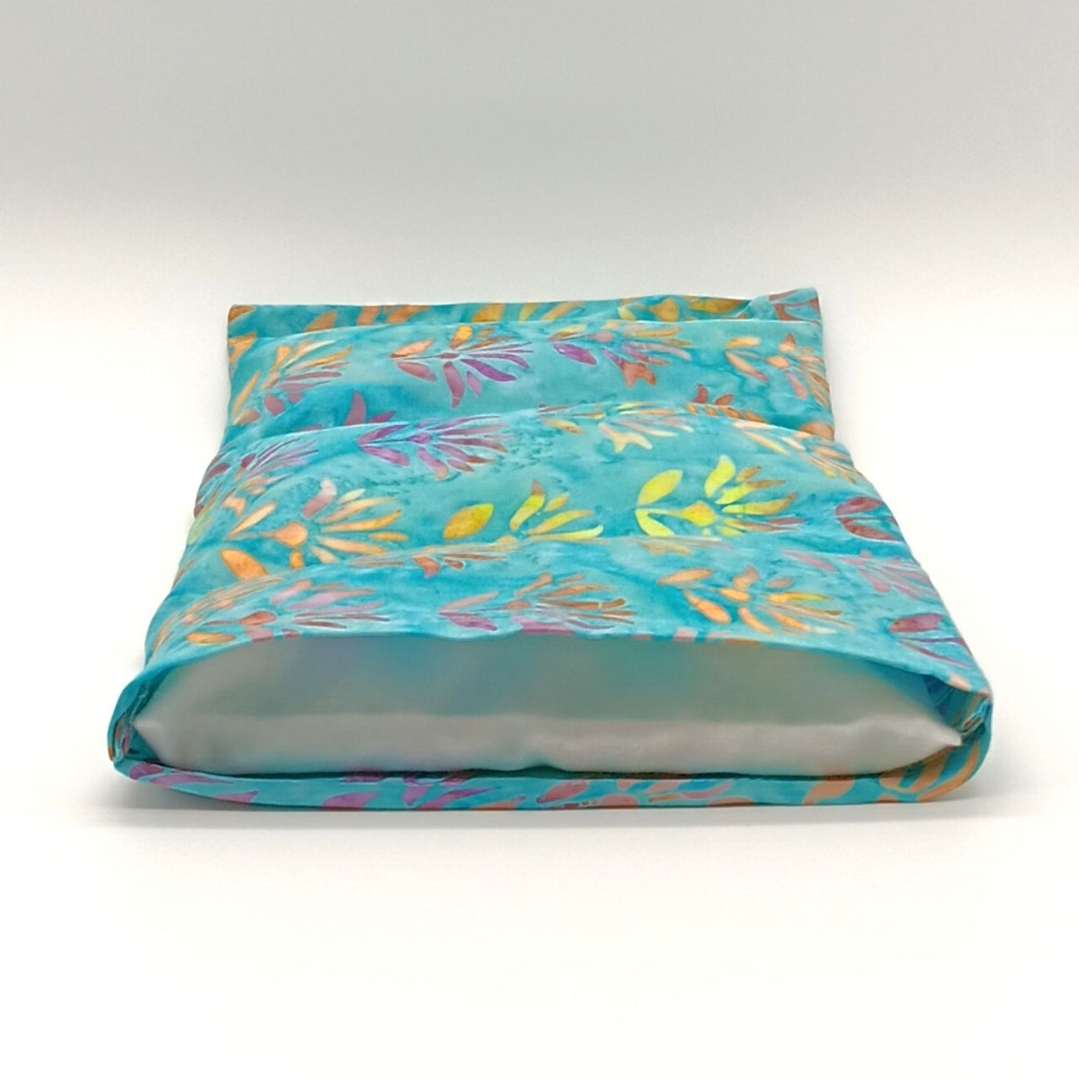 Microwavable Rice Heat Pack, Teal Lotus Batik Washable Cover, Hot & Cold Therapy, One of a Kind Handmade Gift
